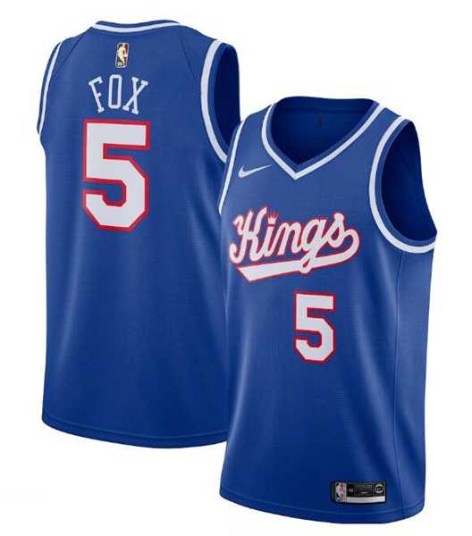 Mens Sacramento Kings #5 DeAaron Fox Blue 2019-20 Hardwood Classics Swingman Stitched Basketball Jersey Dzhi